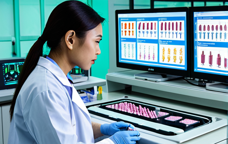 **Prompt:** A futuristic medical lab in Bangkok, Thailand. Doctors in lab coats are using advanced biotech equipment like DNA sequencers and biosensors to analyze samples. AI interfaces display complex medical data. Focus on the speed and precision of the disease diagnosis process with an emphasis on hopeful and positive imagery.