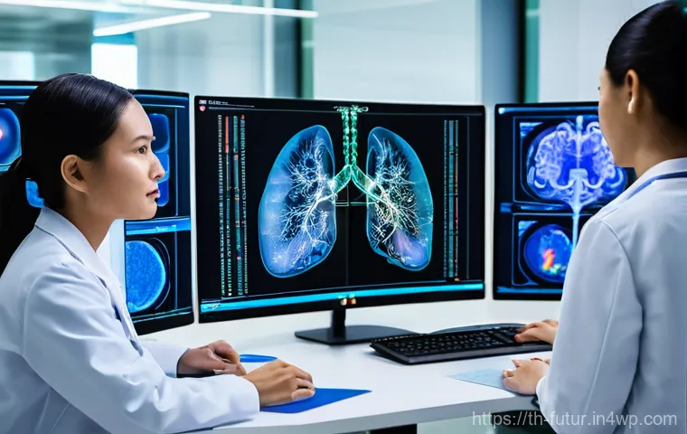 바이오테크와 의료 데이터 분석의 중요성 - **Prompt:** A highly advanced, clean, and bright medical clinic in a futuristic Thai city. A female ...