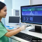 바이오테크와 환자 경험 향상 방안 - A modern hospital setting in Bangkok featuring a diverse Thai patient wearing casual clothing, under...