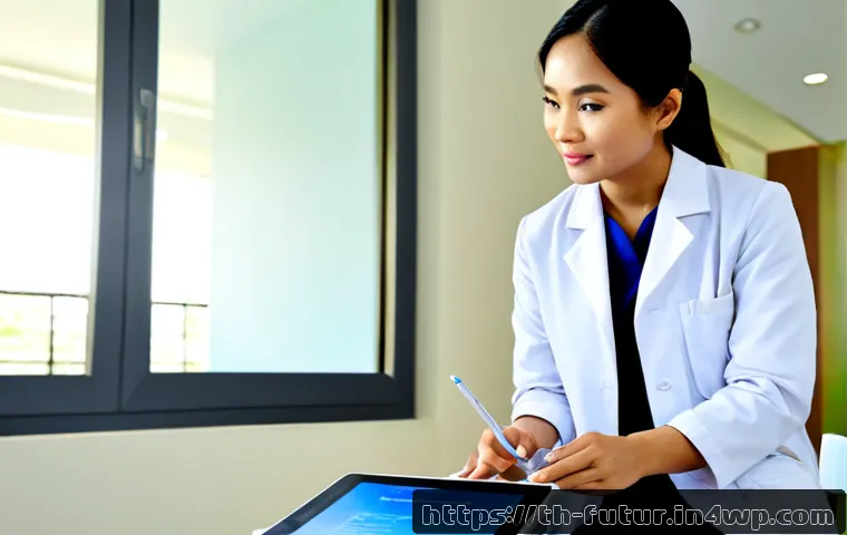 Home 17 환자 맞춤형 의료의 바이오테크 기여 - Photorealistic personalized medicine consultation in a modern Bangkok hospital, Thai female doctor i...